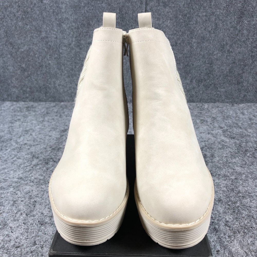 Steve Madden Wedge Booties Women's 9 Ivory Faux Leather Paisley Zip Up Boots - Picture 4 of 14